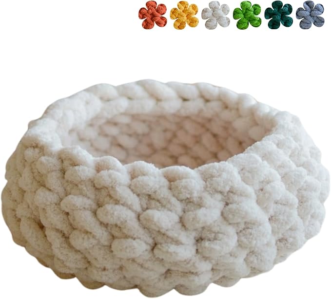 Cat Nest Bed - Premium Self Warming Handwoven Washable Extra Soft Round Cave House for Indoor Kitten & Kitty, Small & Large (Cloud White,Medium)