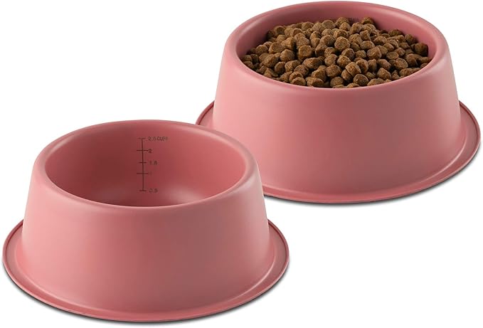 Flourish Stainless-Steel Dog Bowls | Extra Thick, Durable Pet Bowl | Non-Slip Silicone Base, Easy to Measure, Pet Bowls for Kibble & Water | for All Kind of Dogs & Cats (Pink-24 Ounces) 2PK Small