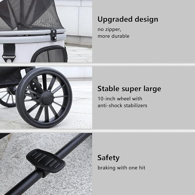 Extra Large Pet Stroller, Jumbo Dog Stroller Fits 3 Small Pets up to 50lbs, Heavy-Duty Stable Strollers with Shock Absorbing Wheels & Locking Brakes, for Walking, Jogging, Vet Visits