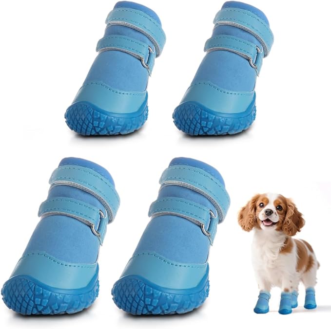 Dog Shoes for Small Dogs, Breathable Dog Boots Paw Protector for Hot Pavement Winter Snow, Dog Booties with Rugged Anti-Slip Sole for Hardwood Floors Outdoor Walking Light Blue Size 3
