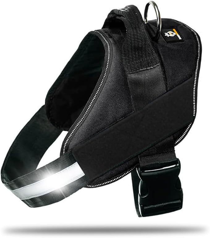 Non Pull Dog Harness with Patch Panels and Handle, Adjustable, Reflective, No Choke, Heavy Duty Easy On Service Dog Vest Harnesses for Medium Large Small Sized Dogs - Black, M
