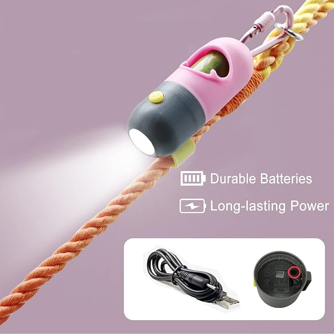 Dog Poop Bag Holder with 7 Rolls of Green Dog Waste Bags Poop Bag Holder with Rechargable Battery & USB Cable Poop Bag Dispenser with LED Flashlight (Pink), (fpq-cd)