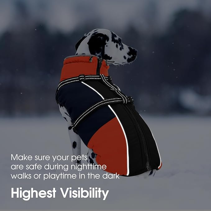 SUNFURA Dog Coat, XXXL Dog Jacket with Harness Built in, Waterproof Pet Winter Coat Snowsuit with Zip, Reflective Fleece Jacket for Extra Large Dogs, Great Dane, Blue 3XL