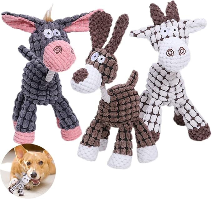 Plush Squeak Pet Dog Toy, Dog Plush Sound Toy Squeaky Toys, Interactive Stuffed Dogs Chew Toy Squeak Toy for Small Medium Large Dogs (Cow+Donkey)