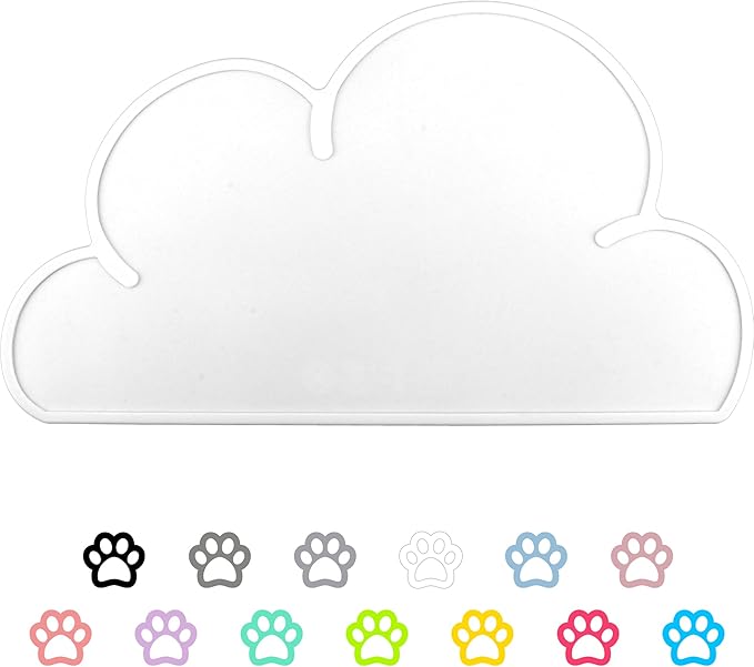 DesignSter Pet Food Mats–Dog Cat Feeding Mat Top Grade Cloud Silicone Pad Anti-Slip Waterproof Anti-Slip Bowl Placemat (White)
