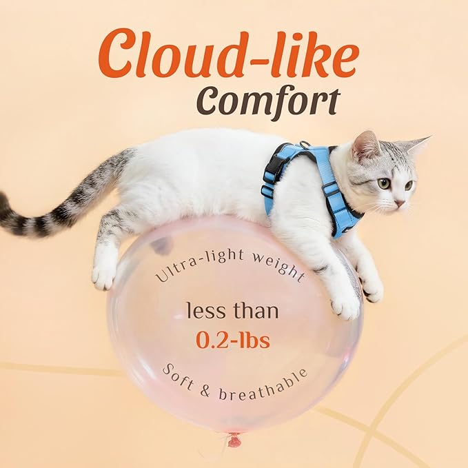 Dooradar Cat Harness and Leash Set, Escape Proof Safe Adjustable Kitten Vest Harnesses for Walking, Easy Control Soft Breathable Mesh Jacket with Reflective Strips for Cats,Light Blue, XS