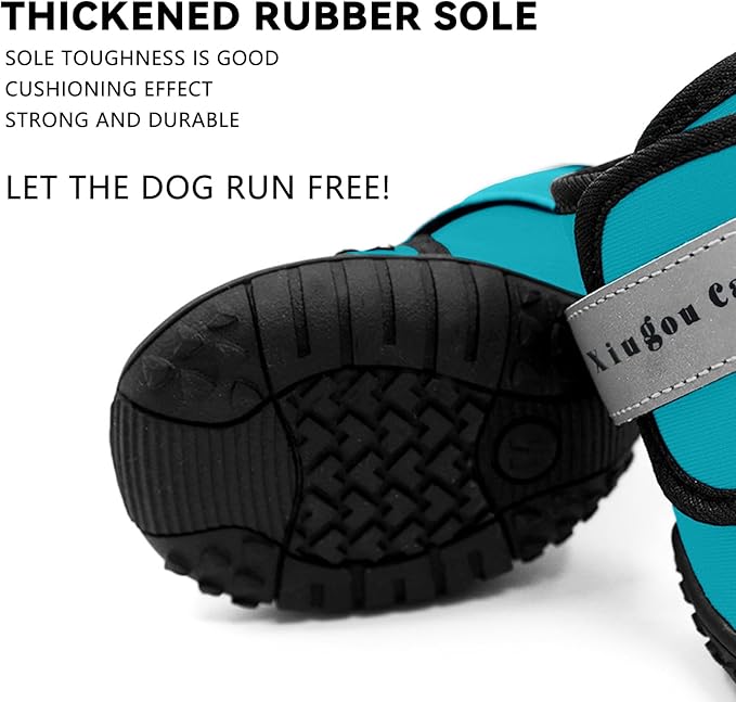 XIUGOU CARE Dog Shoes for Small, Medium and Large Dogs - Waterproof for Rainy Days, Fit for Winter Snow and Hot Summer Roads, with Anti-Slip Soles for Indoor Hard Floors (Blue, Size 2)