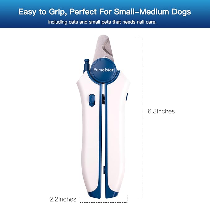 Type-C Rechargeable Dog & Cat Nail Clippers - LED Pet Nail Trimmer Extra Sharp for Small & Medium Dogs (Blue)