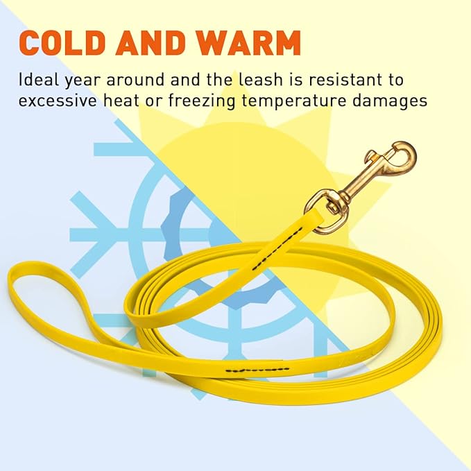 Viper K9 Biothane Working Dog Leash Waterproof Lead for Tracking Training Schutzhund Dog Sport & Search - Odor-Proof Long Line with Solid Brass Snap for Puppy Medium and Large 3/8" x 33ft Lemon Yellow