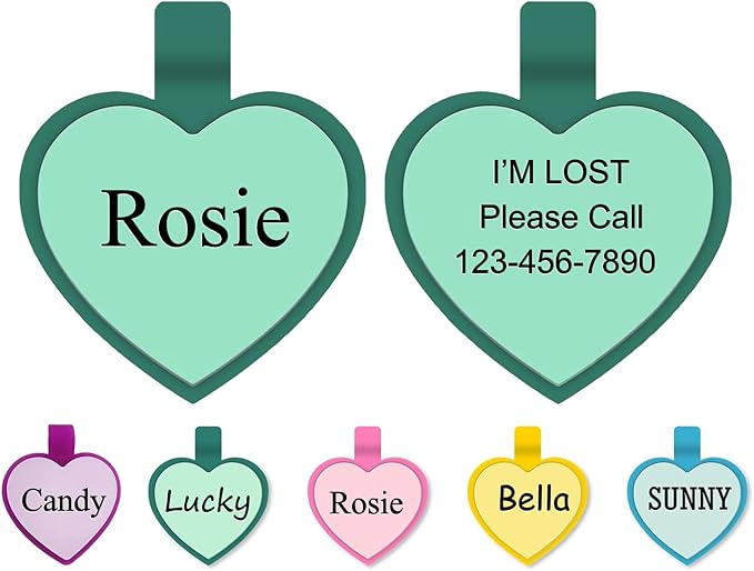 Silent Dog ID Tags, Personalized Engraved Silicone Dog and Cat Name Pet ID Tags, Lightweight and Waterproof, Soundless No More Jingling Tags(1 PCS, Heart)