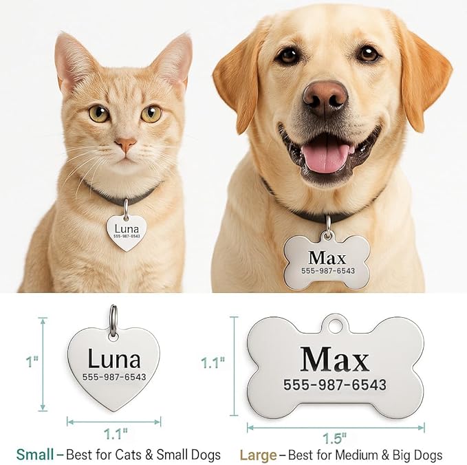 Dr. Fremont's Stainless Steel Custom Pet ID Personalized Engraved Identification Cat and Dog Tags with Custom Text, Many Shapes Including Bone, Heart, Circle (Rose Gold Stainless Steel, Small Bone)