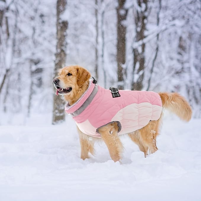 Lelepet Dog Coat Warm Dog Winter Coat Waterproof Dogs Jacket with Harness Built in Reflective Pet Fleece Vest Zip-Up Cold Weather Coats for Extra Large Dogs Turtleneck & Windproof Coats Great Dane 3XL
