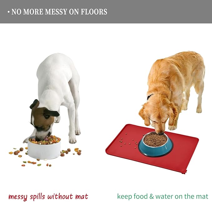 Reopet Waterproof Pet Feeding Mat with High Raised Edges, Heavier and Thicker Placemats for Cat Dog Water Bowl with BPA Free, Dogs Cats Food Mats for Messy Drinkers to Prevent Spill and Protect Floors
