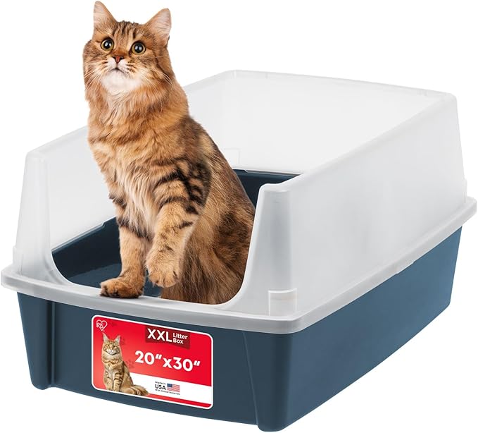 IRIS USA XX-Large Cat Litter Box, Open Top Extra Large Litter Box for Big Cats and Multi-Cat Households, High Sided Scatter Shield, Easy to Clean, 30"L x 20"W x 14"H, Navy