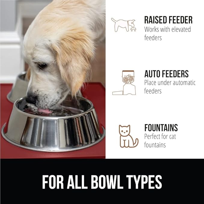 GORILLA GRIP 100% Waterproof Raised Edge BPA Free Silicone Pet Feeding Mat, Dog Cat Food Mats Contain Spills Protects Floors, Placemats for Cats and Dogs Water Bowl, Pets Accessories 18.5x11.5 Red