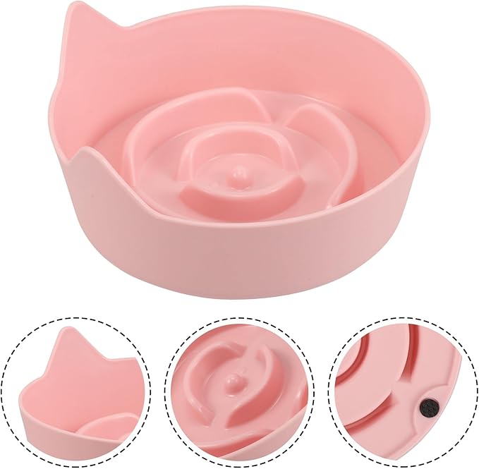 COHEALI Cat Slow Feeder Bowl Non-Slip Plastic Small Shallow Feeding Dish Candy Color Pink for Indoor Cats Kitten Feeding Plate Pet Food Tray