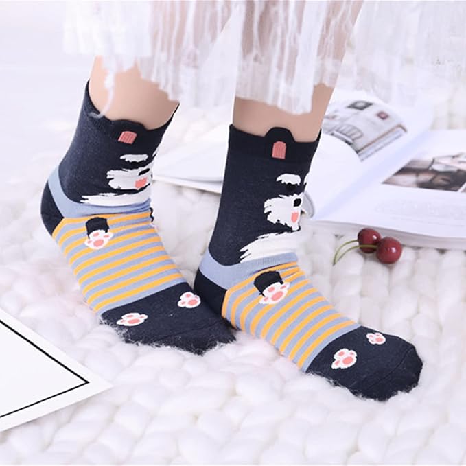 YSense Womens Cute Animal Socks 5 Pairs, Dog Cat Novelty Cartoon Crew Funny Socks Stocking Stuffers Gifts for Women Girl