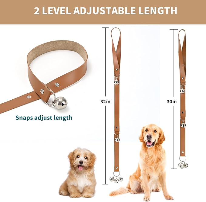Brown Leather Hanging Door Bells for Dog Training Tools to Go Outside Dog Accessories to Ring to Go Potty Upgraded Puppy Essentials for Home (Gold Jingle Bells)