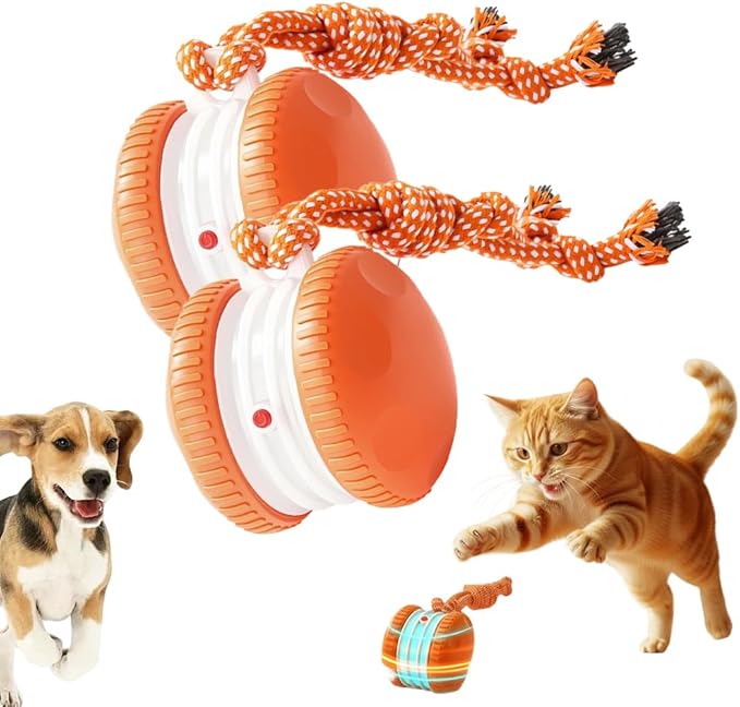 ANYSENT Interactive Dog Toy,2026 New Automatic Rolling Ball with Rope for Cat, Durable Dogs Rope Toy for Chewing and Playing, Dogs Ball Toy for Puppy Cats (Orange/2pcs)