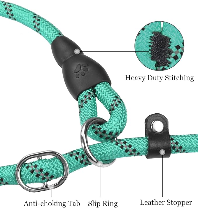 TagME Slip Leads for Dogs, 6 FT Heavy Duty Dog Leash with Padded Handle, Strong Rope No Pull Pet Training Leash for Medium Dogs,Turquoise