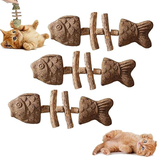 ZJUN 3 Pack Cat Chew - Fix Cat Dental Health, Catnip Toys for Indoor Cats, Natural Fishbone Cats Dental Toy, Durable Feline Tooth Care Tool, Kitten Teeth Cleaning Care Sticks, Galls Fruit
