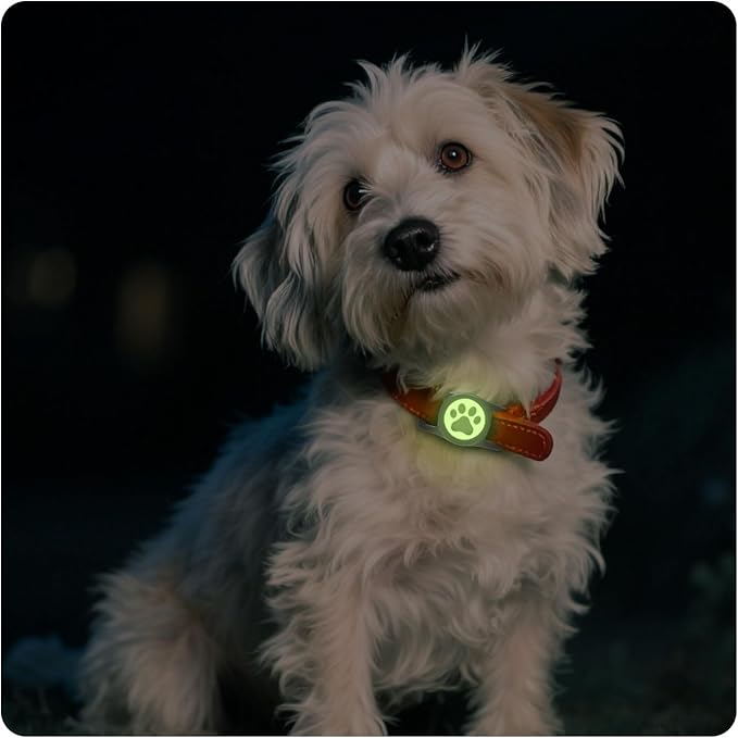 Waterproof Dog Collar AirTag Holder,Stretchy Silicone Full Body Covered AirTag Holder for Dog Cat Collars (Black-Luminous)