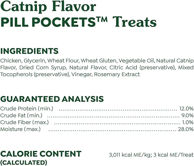 Greenies Feline Pill Pockets for Cats Natural Soft Cat Treats, Catnip Flavor, 1.6 oz. Pouch (45 Treats)