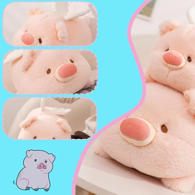 ELAINREN Cuddly Stuffed Piglet with Wings,Ultra-Soft Pink Piglet Plush Animals Toy Fluffy Angel Piggy Plushie Cushion Decor/11.8''