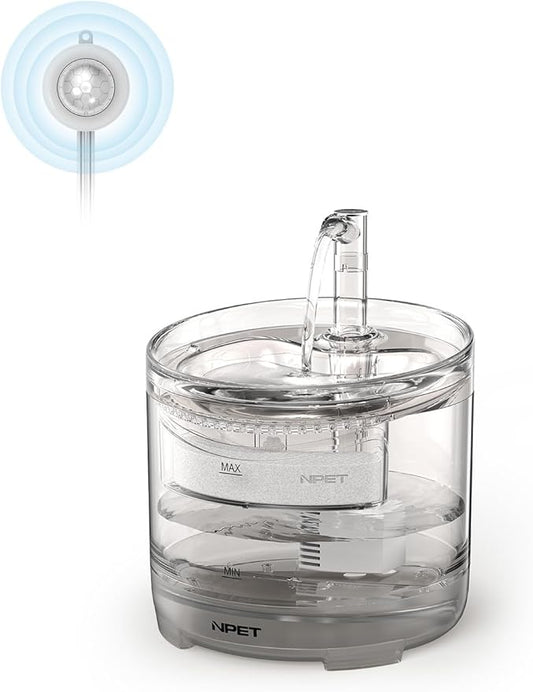 NPET Cat Drinking Fountain WF050, Brushless Ultra Quiet Pump, 1.5L Pet Fountain with Faucet Outlet, 1 Sensor Switch, 1 Filter