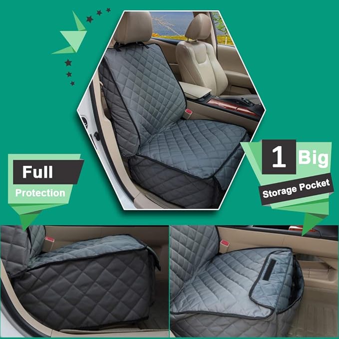 HAPYFOST Waterproof Front Seat Cover Dog Car Seat Covers Nonslip and Full Protection with Side Flaps Fits Most Cars, Trucks, SUVs(Grey, 2Pack)