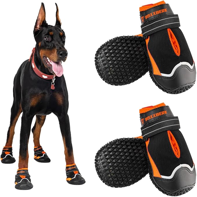 Dog Shoes for Large Dogs,Waterproof Dog Booties for Hot Pavement Winter Snow,Anti-Slip Dog Boots Paw Protector with Reflective Strips for Outdoor Walking Hiking (Black,2")
