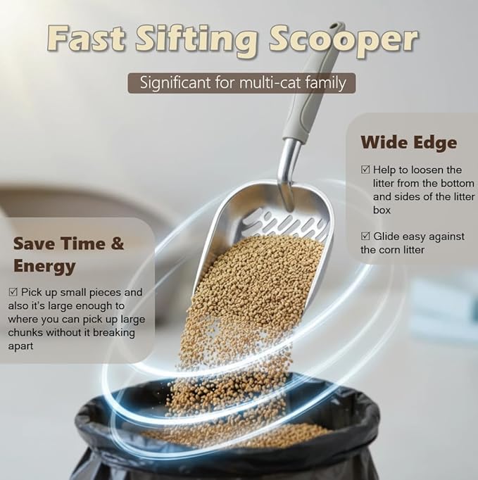 Metal Cat Litter Scoop with Holder, Aluminum Cats Litter Scooper Captures All Clumps, Heavy Duty Metal Kitty Scoopers with Holder, Cat Metal Scoop and Holder (Black)
