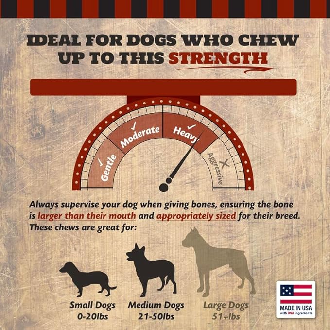4" Beef Marrow Dog Bones for Aggressive Chewers, Medium Breed Dog Treat, with Collagen, Natural, Tough, Chew Toy, Made in The USA, 6 Count