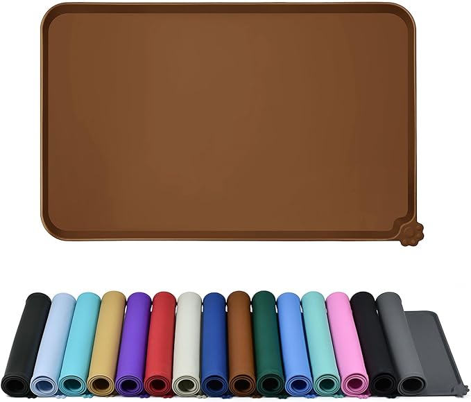 Reopet Waterproof Pet Feeding Mat with High Raised Edges, Heavier and Thicker Placemats for Cat Dog Water Bowl with BPA Free, Dogs Cats Food Mats for Messy Drinkers to Prevent Spill and Protect Floors
