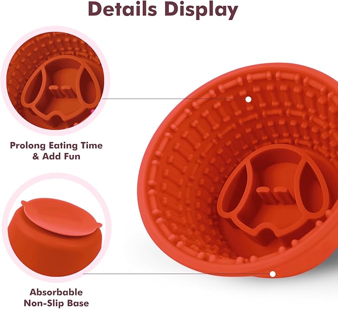 Large Silicone Slow Feeder Dog Bowls, Non-Slip Dog Slow Feeder Lick Bowl for Medium Large Breed, Enrichment Toys for Distraction, Anxiety Relief & Enrichment (Orange, 4.2 Cup)