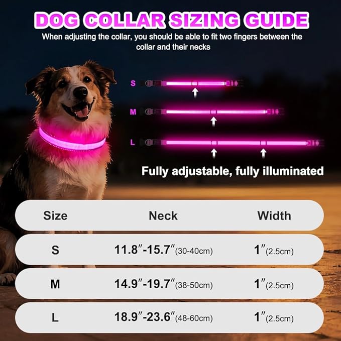 Dolitego LED Dog Collar USB Rechargeable - Light Up Dog Collar Safety Pet Collars with Lights for Night Walking,Camping (Pink, S)