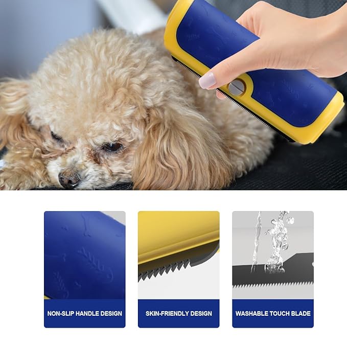 Dog deshedding brush and shedding tool for short and medium coats, pet grooming tool with stainless steel shedding blade and non slip handle, deshedding comb for dogs cats and horses