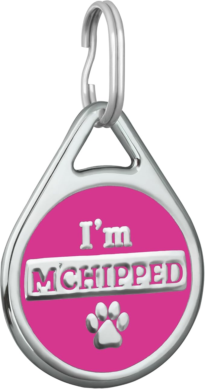 CoolDogs I'm Microchipped Stainless Steel Enamel Pet ID Tags for Dogs and Cats, Personalized Dog Tag, Cat Tag, Pet Tag,Dog Name Tags, Cat Name Tags with Custom Deep Engraved ID (Hot Pink, Small)