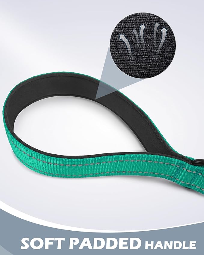 Joytale Strong Short Dog Leash 1FT, 1.2 Inch Wide, Heavy Duty, Padded Handle for Traffic Control, Reflective Leash for Medium and Large Dogs Walking Training, Teal