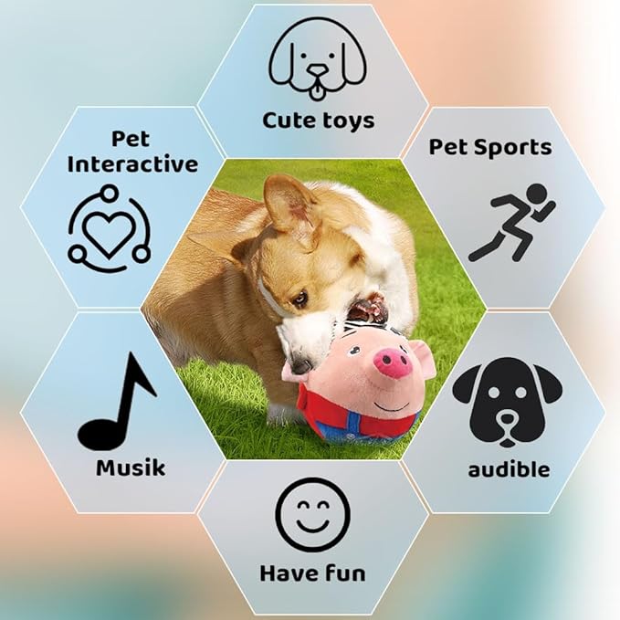 Active Moving Pet Plush Toy, 2024 Upgraded Active Moving Pet Plush Interactive Dog Toys, Talking Squeaky Moving Ball Toy, Washable Cartoon Pig Plush Sound Electronic Dog Toy (Hamster-3)