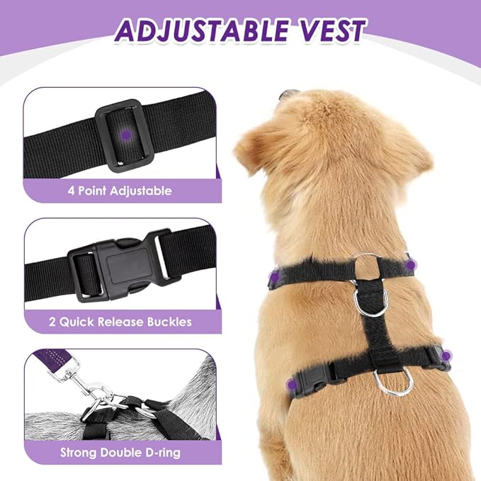 Lukovee Dog Seat Belt for Car, Adjustable Dog Car Harness for Large Medium Small Dogs, Soft Padded & Breathable Mesh Dog Seatbelt with Car Vehicle Connector Strap (Purple Double Clip,Large)