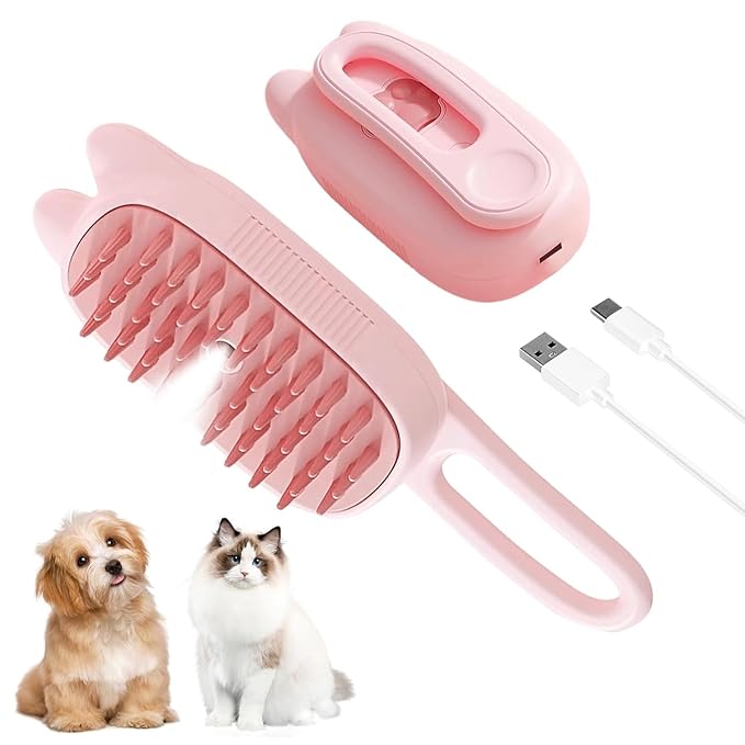 2025 New Steam Brush for Cats, 3 in 1 Steam Comb for Shedding Dog Pet Hair Cleaning Brush for Spray Dog Grooming for Long & Short Haired Pets – Cat Hair Spritz Defur Comb