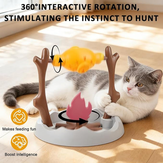 SZEE Cat Puzzle Feeder Toy, Cat Treat Dispenser Puzzle for Slower Eating Training, Keeps Pets Busy & Prevents Overeating, Includes Small Interactive Toys to Boost Appeal (Campfire-Roast Shape)