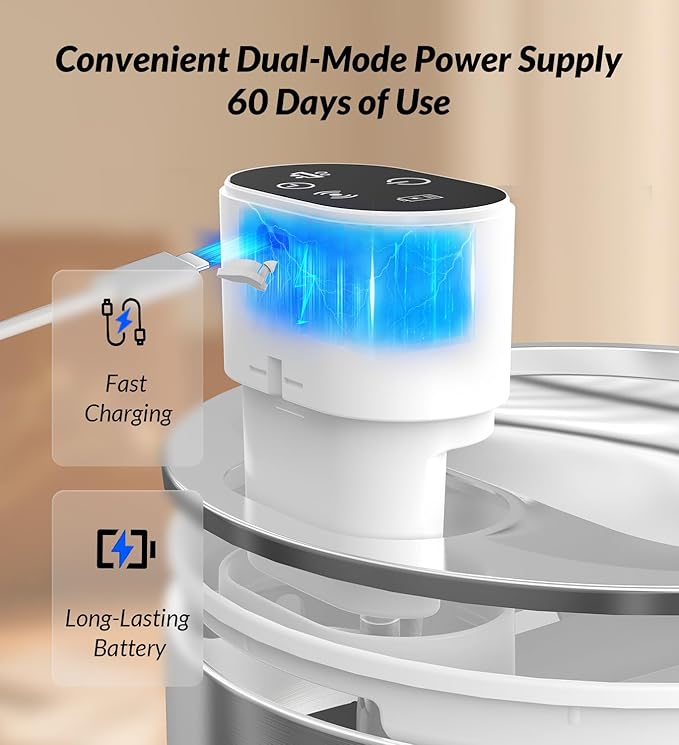 Cat Water Fountain Stainless Steel,135fl-oz/4L Wireless Cat Fountain Battery Operated Pet Fountain for Dogs Cats Indoor