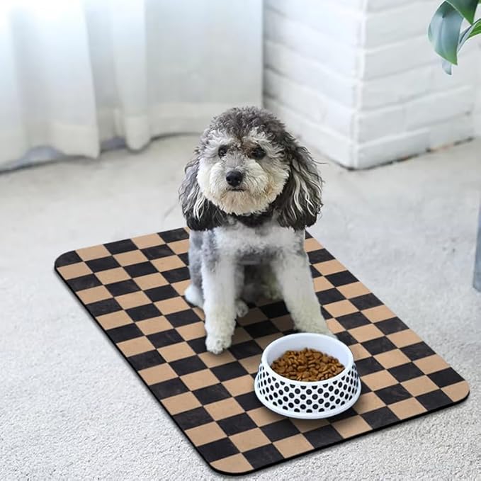 Dog Food Mats for Floors Waterproof, Pet Water Bowl Mats Pet Feeding Absorbent Placemats Plaid 17 * 30 inch