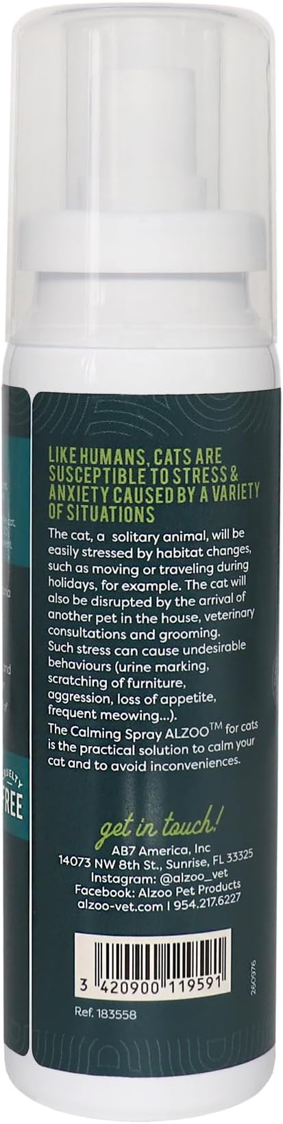 ALZOO Cat Calming Spray - Natural Plant Based Stress & Anxiety Relief, Valerian & Lavadin Blend, No Synthetic Pheromones, Stress and Anxiety Relief During Travel, Vet, Fireworks, Separation