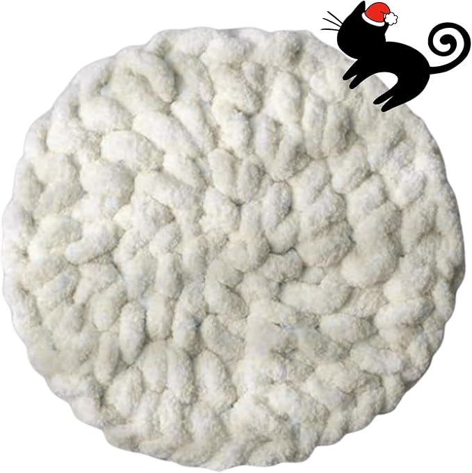 Cat Self-Warming Knitted Bed Mat, Extra-Soft Warm Round Washable Pads Cushions for Indoor Kittens & Kitty Small Pets Cat Trees (White,Small)