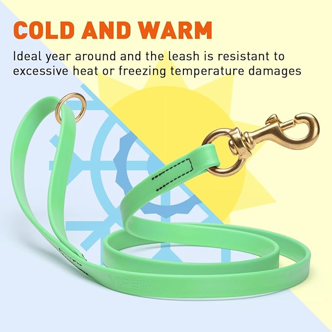 Viper Biothane K9 Working Dog Leash Waterproof Lead for Tracking Training Schutzhund Odor-Proof Long Line with Solid Brass Snap for Puppy Medium and Large Dogs 4ft, Sea Foam Green