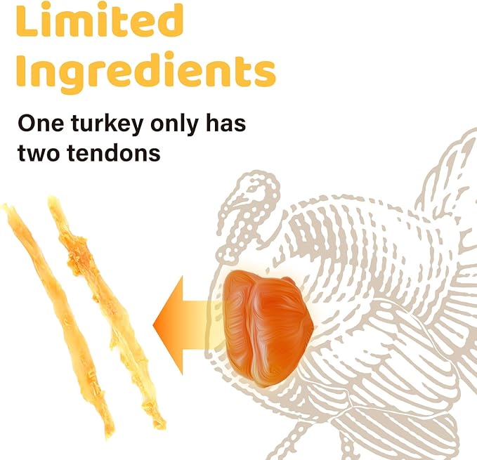 iPaw Turkey Tendon for Dogs 10 Packs/Box Bulk Pack, Ingredient Sourced from USA, Hypoallergenic, All Natural Human Grade Puppy Chew, Dog Treats for Signature Series, Rawhide Alternative