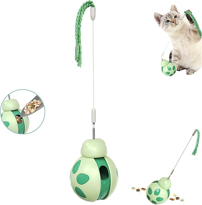 Interactive Cat Treat Toys,Rolling Ball Shape with Teaser Wand on Top,Treat Dispense for Slow Feed and Healthy Diet,Funny Exercise,Safe Play Pet Toy Indoor for Bored Kittens&Adults Cats